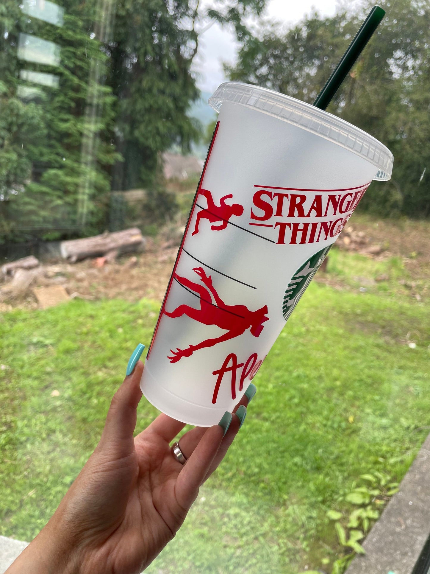 STRANGE Cold Cup | Themed Design Logo Cup Vinyl Decal | Cup With Straw | Personalised Reusable Cup