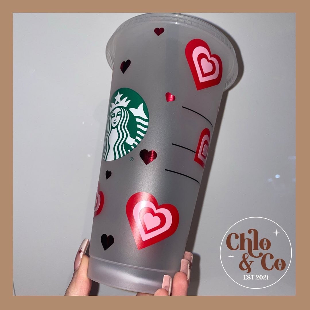 RETRO Red and Pink Heart Valentine’s day Cold Cup | Personalised Starbucks Cup Galentines Love Heart Custom Cup