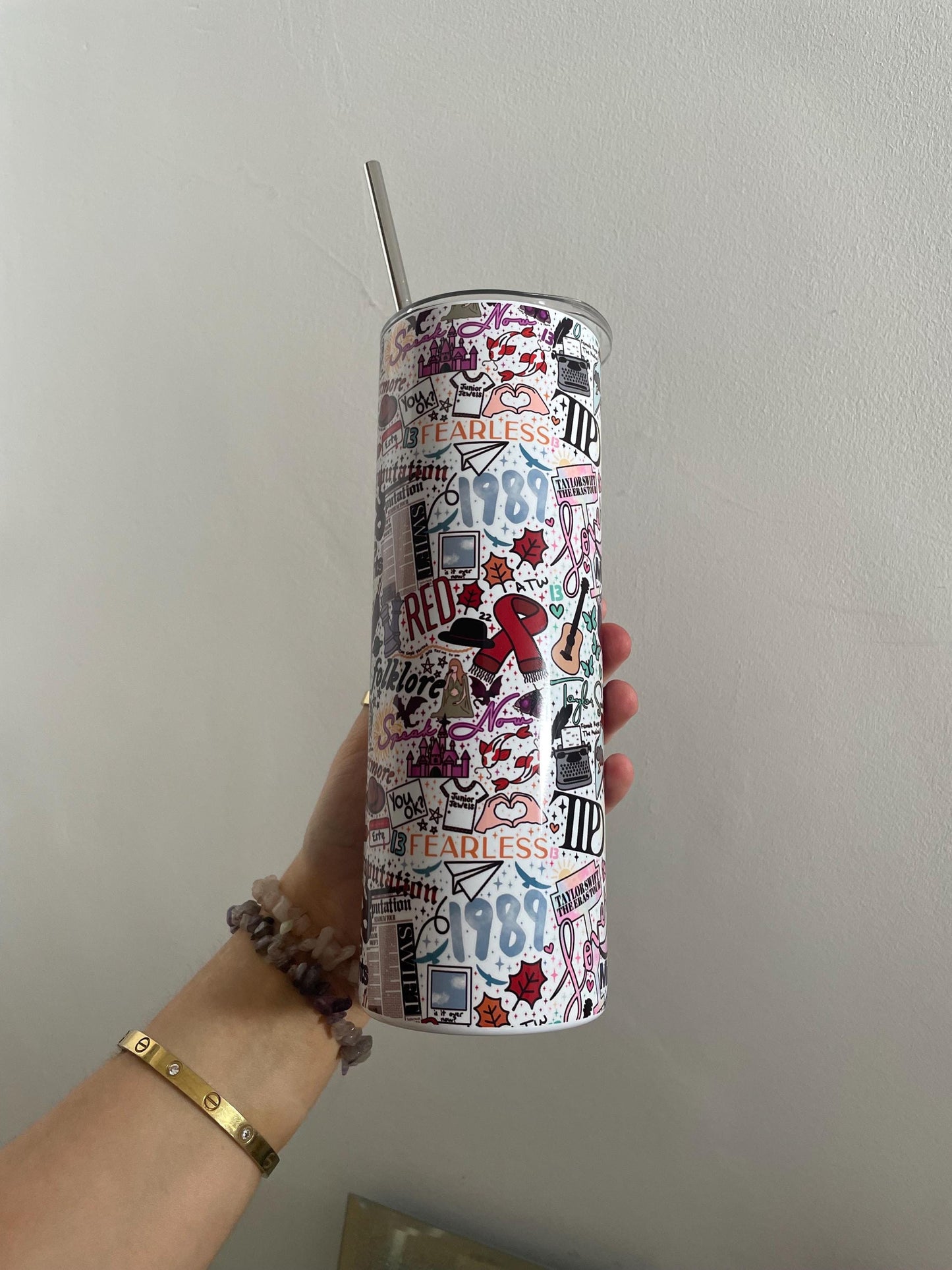 TAYLOR SWIFT TUMBLER | Eras Tour Stainless Steel Cup and Straw | Midnights Ttpd Red Lover Evermore Folklore 1989 Debut Fearless Speak Now