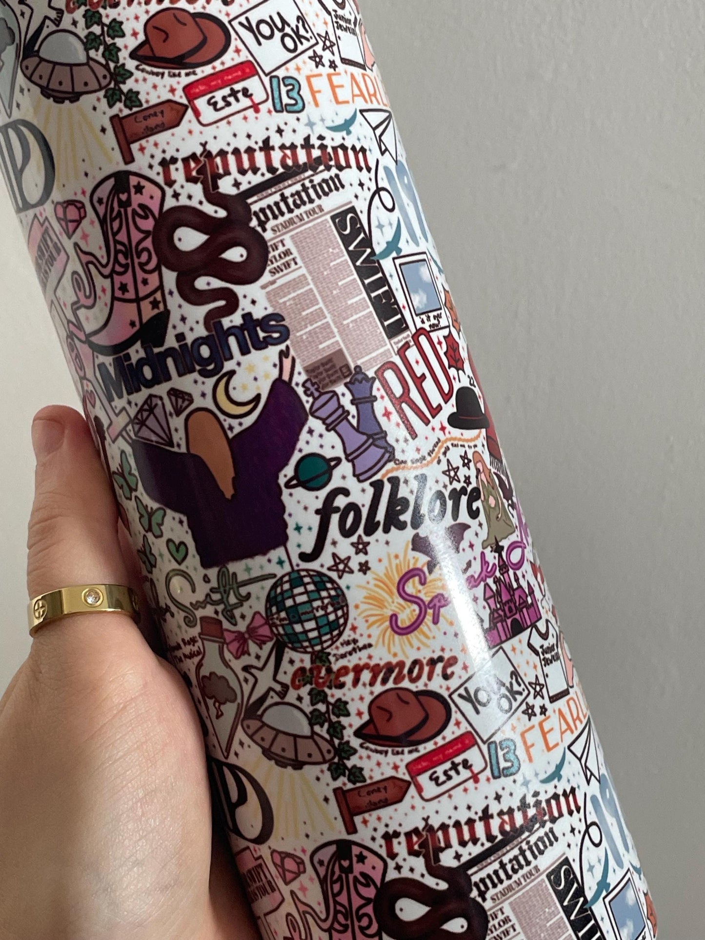 TAYLOR SWIFT TUMBLER | Eras Tour Stainless Steel Cup and Straw | Midnights Ttpd Red Lover Evermore Folklore 1989 Debut Fearless Speak Now