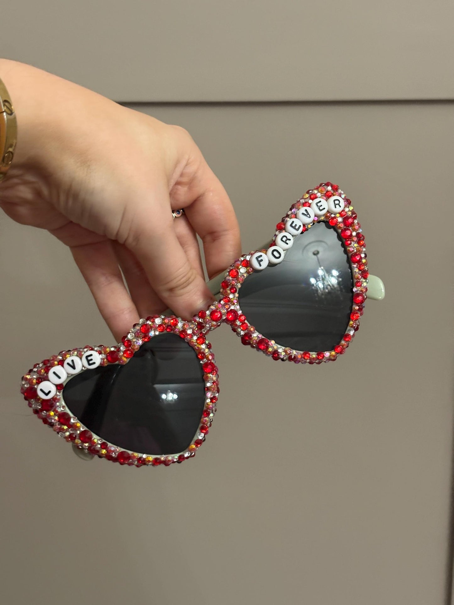 Custom Oasis Inspired Beaded Heart Sunglasses |Summer Show Festival Glasses | Personalised Retro Y2K Shades | Rave & Concert Accessory