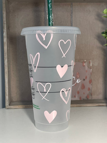 SWEETHEART Cold Cup | Tumbler UK Reusable | Pastel Love Hearts | Personalised Gifts for Her | Chlo & Co