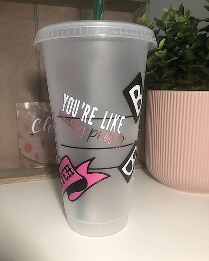 MEAN GIRLS Theme Cold Cup Tumbler | So Fetch Burn Book | Pink Reusable Gift for Teen Her | Chlo & Co