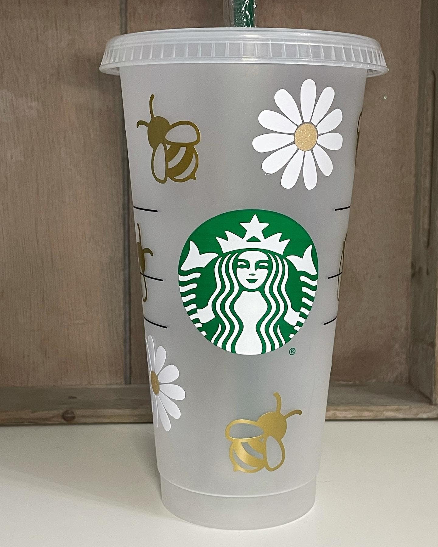 GOLDEN DAISY & BEES | Starbucks Cold Cup | Reusable Tumbler | Preppy Cup Retro Designer Inspired Cup