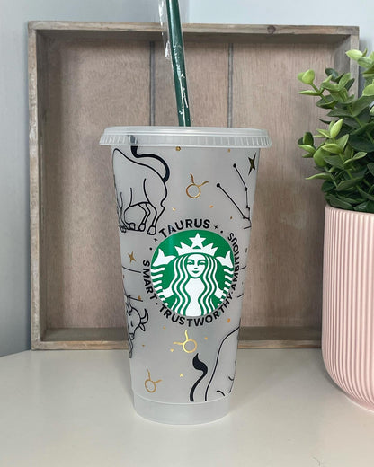 ZODIAC Cold Cup | Astrological Astrology Star Sign | Personalised Starbucks Reusable Cold Cup | Custom Sbux Tumbler