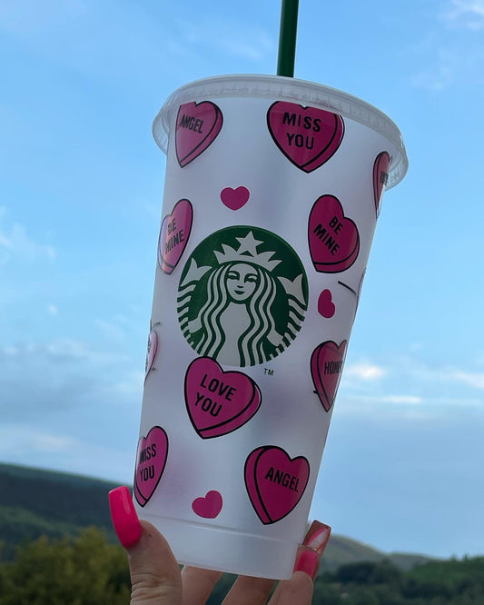 Love Hearts Cold Cup | Personalised Vinyl Decal Cup | Gifts Unique Customised | Chlo & Co