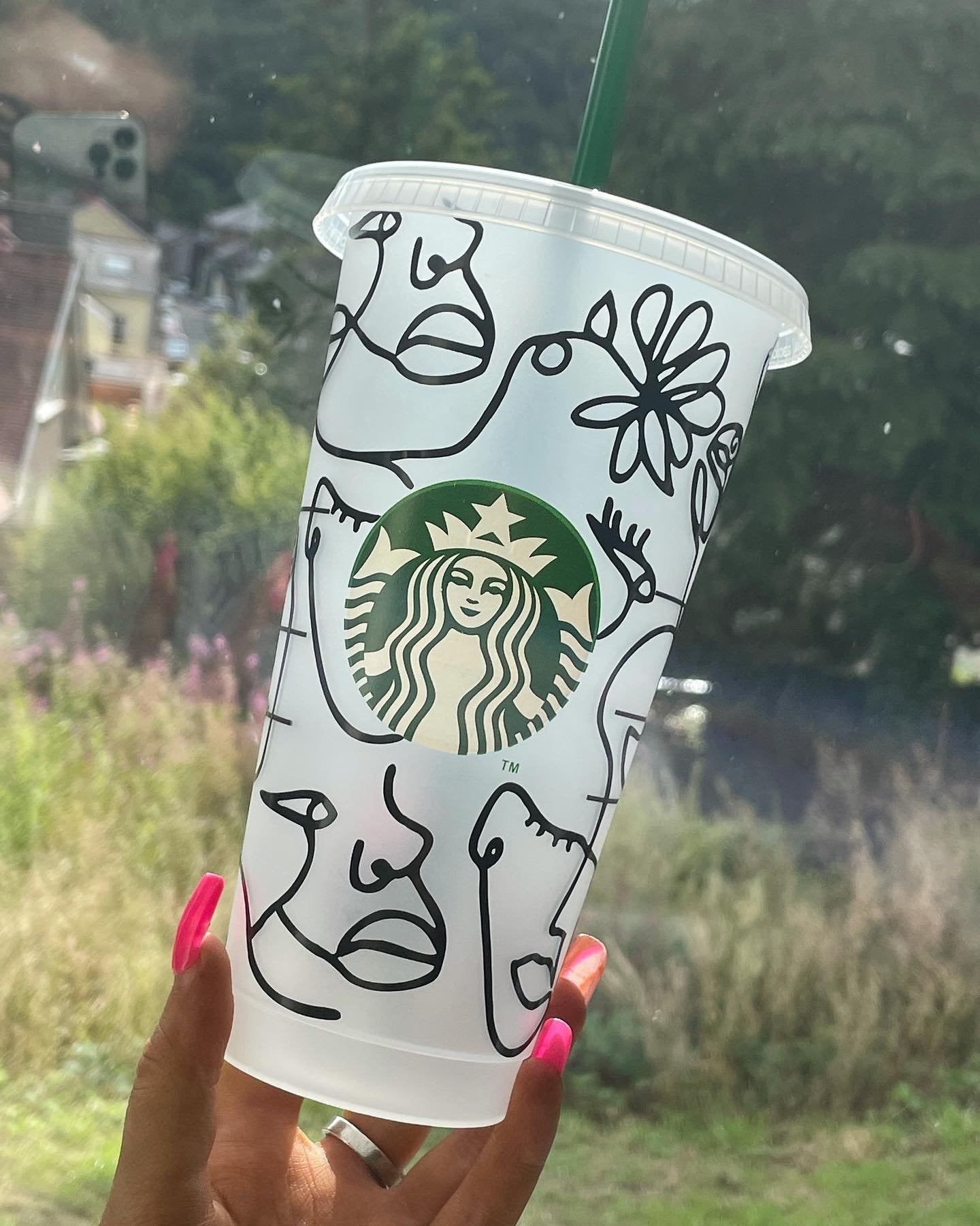 STRANGERS Starbucks Cup | Abstract Line Art Faces | Personalised Custom Cold Cup | Custom Reusable Tumbler