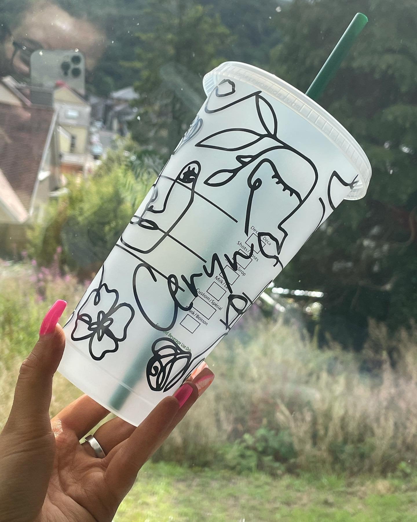 STRANGERS Starbucks Cup | Abstract Line Art Faces | Personalised Custom Cold Cup | Custom Reusable Tumbler