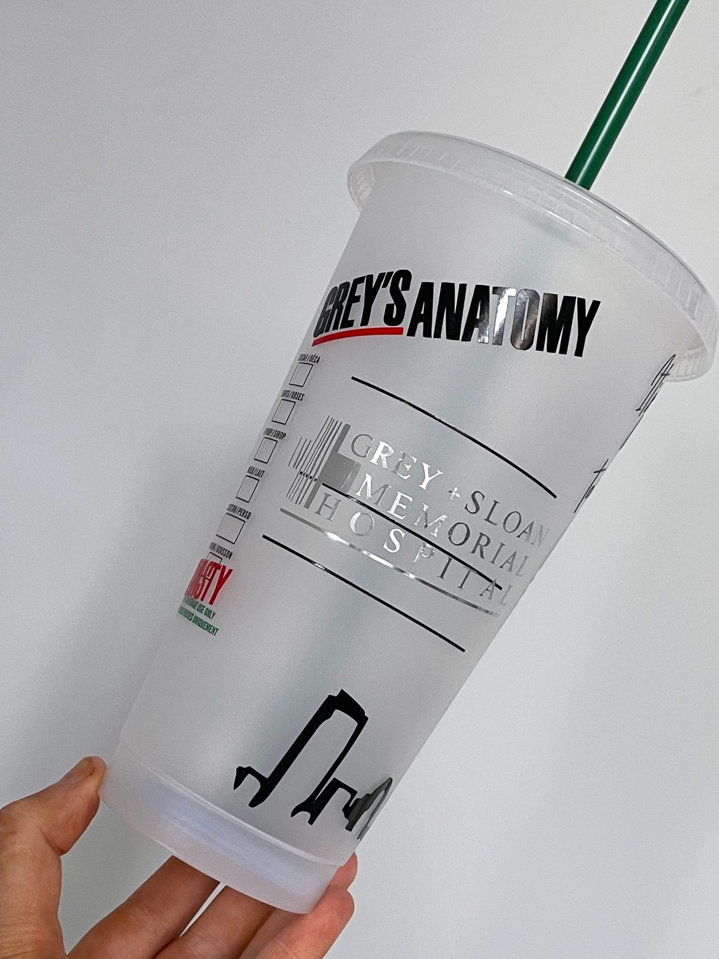 GREYS Cold Cup | Reusable Custom Design | Vinyl Logo Decal | Customised Tumbler with Straw