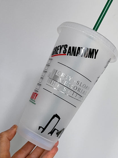 GREYS Cold Cup | Reusable Custom Design | Vinyl Logo Decal | Customised Tumbler with Straw