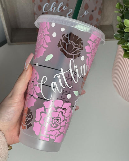 PRETTY PEONIES | Personalised Vinyl Decal Cup | Gifts Unique Customised | Chlo & Co