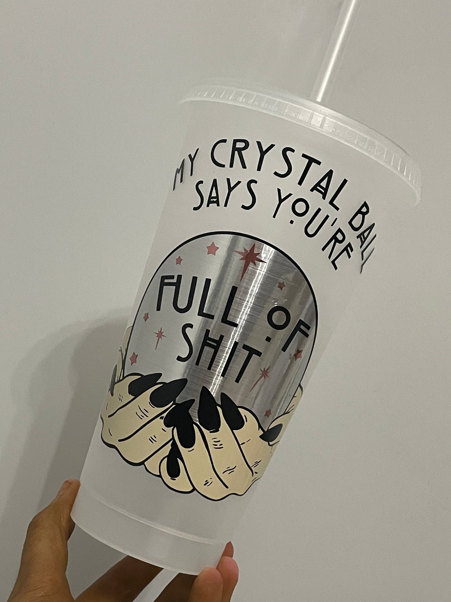 Crystal Ball Cold Cup | Halloween Custom Design | Personalised Spooky Cup with Straw