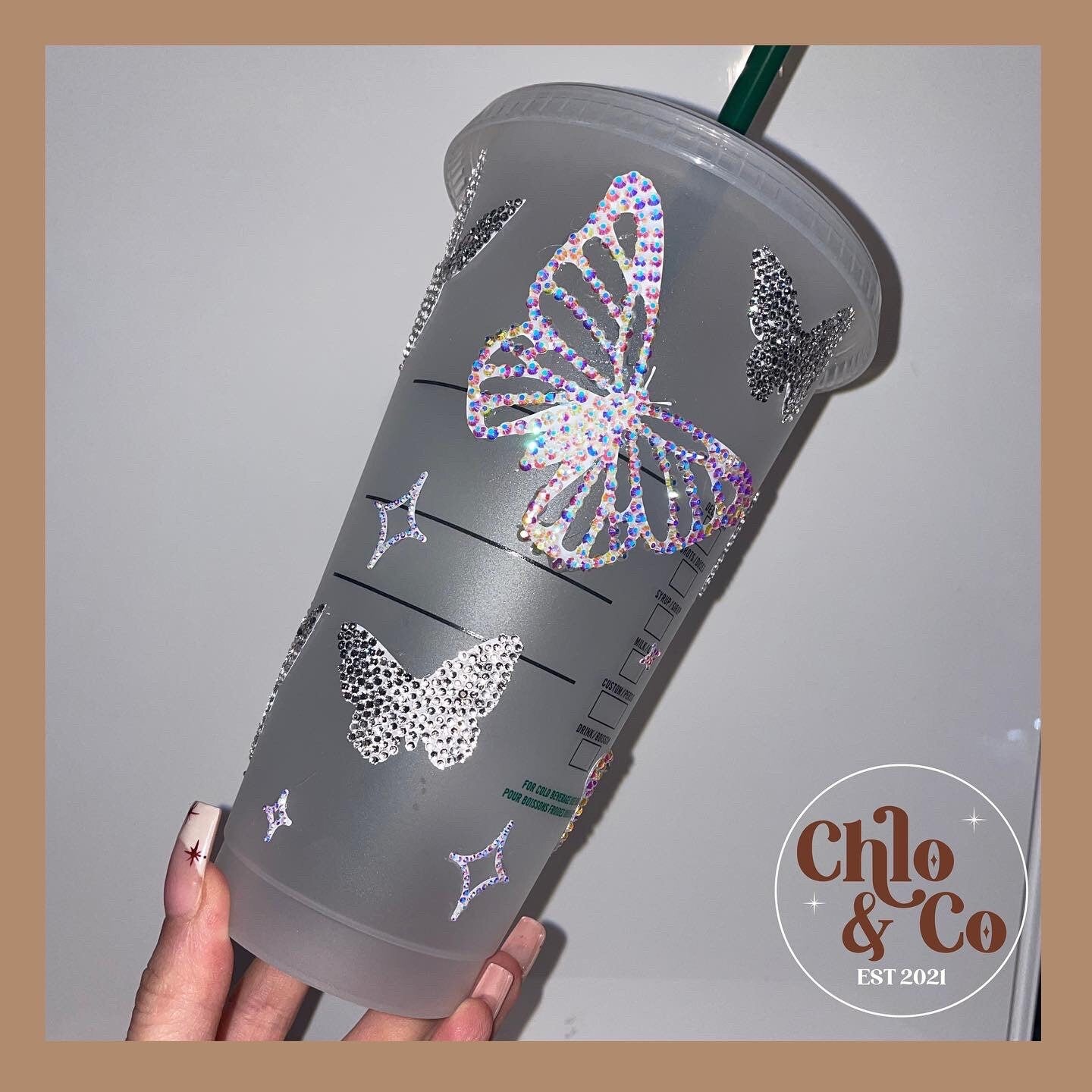 Diamanté Y2K Bunny Butterfly Sparkle Design | Personalised Vinyl Decal Cup | Gifts Unique Customised | Chlo & Co