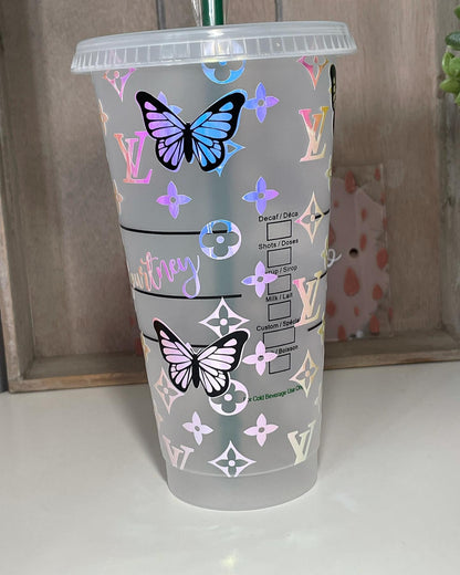 CUSTOM Cold Cup Design | Butterflies Influencer Inspired Tumbler | Reusable Tumb;er | Starbucks Cold Cup UK | Straw and Lid Included