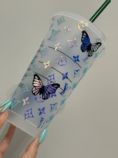 CUSTOM Cold Cup Design | Butterflies Influencer Inspired Tumbler | Reusable Tumb;er | Starbucks Cold Cup UK | Straw and Lid Included