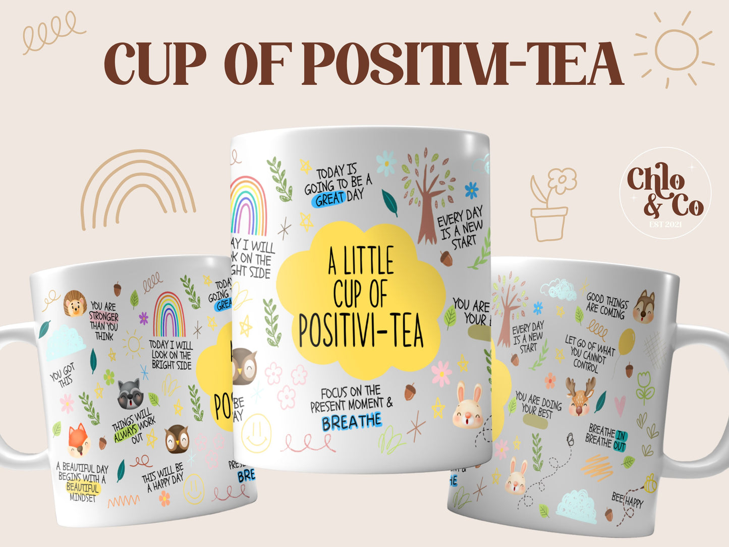 Cup of POSITIVI-TEA MUG| Mindfulness Morning Mug Gift Motivational Mug Manifest Affirmation Mindful