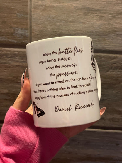 DANIEL RICCIARDO F1 Mug | Enjoy the Butterflies | Hand Drawn Illustration DR3 McLaren Formula 1