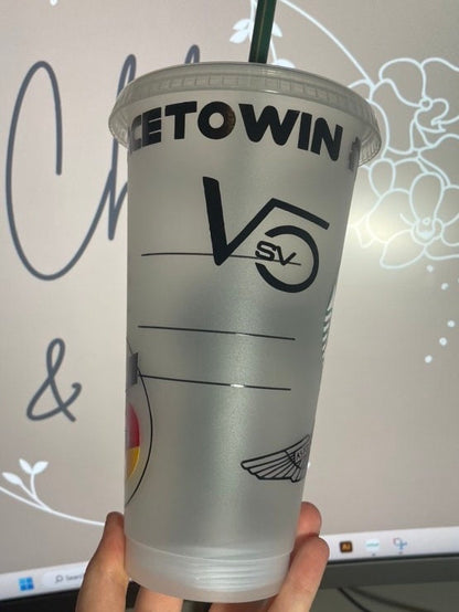 SEBASTIAN VETTEL F1 Cold Cup | Personalised Formula 1 Aston Martin Tumbler | Danke Seb There is still a race to win SV5