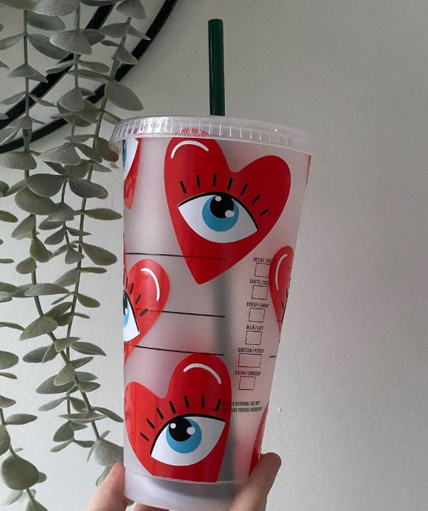 HEART EYES Cold Cup | Personalised Love Heart Starbucks Tumbler | Valentines Day Cute Love Eye