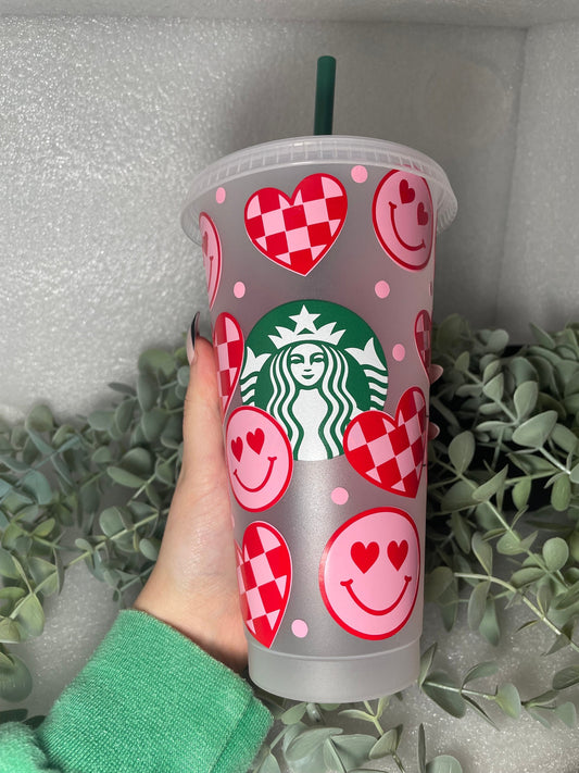 checkerboard hearts cold cup