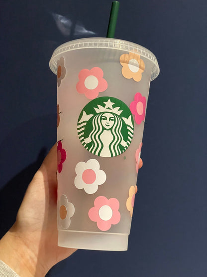 PREPPY FLOWERS Custom Cold Cup UK | Personalised Tumbler Designs | Retro Reusable Cold Cups | Straw and Lid Included