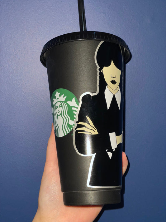 WEDNESDAY ADDAMS Custom Cold Cup UK | The Addams Family Personalised Tumbler Designs | Starbucks Cold Cups | Straw and Lid Included