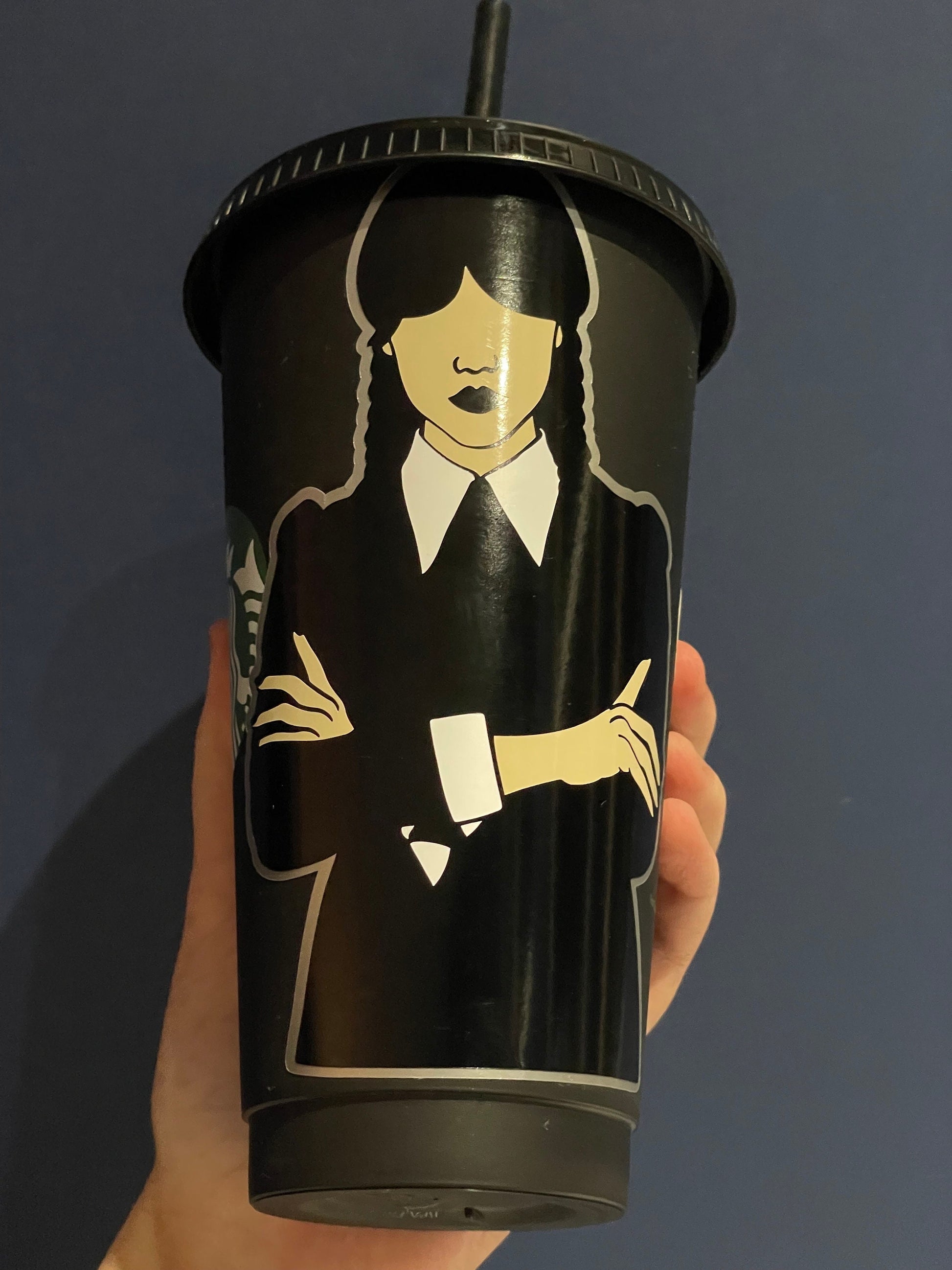 WEDNESDAY ADDAMS Custom Cold Cup UK | The Addams Family Personalised Tumbler Designs | Starbucks Cold Cups | Straw and Lid Included