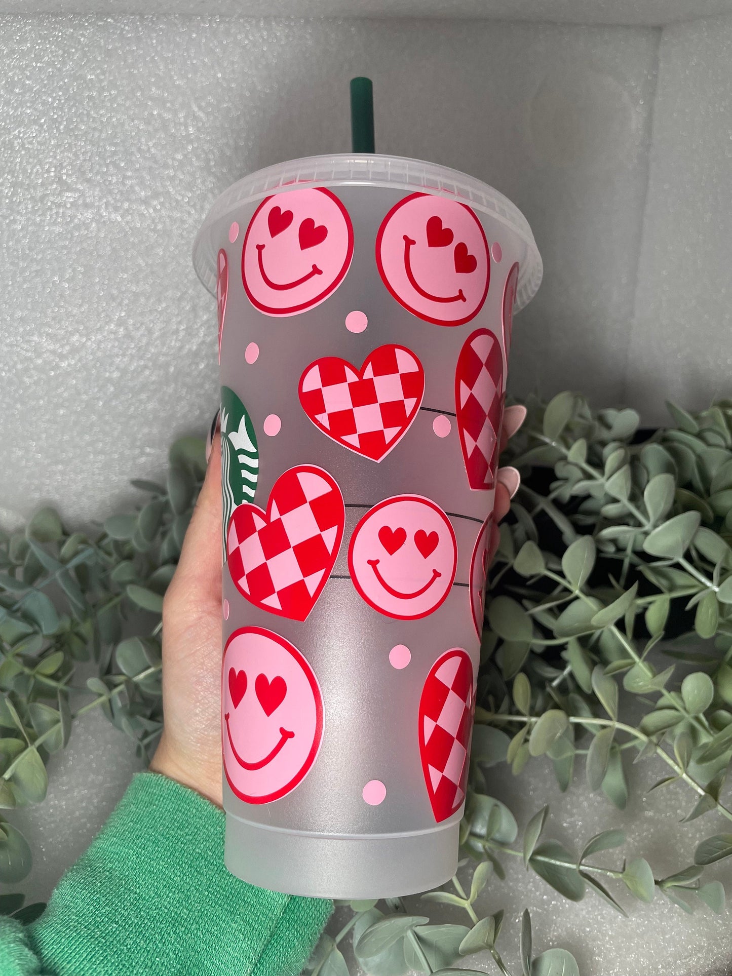 checkerboard hearts cold cup