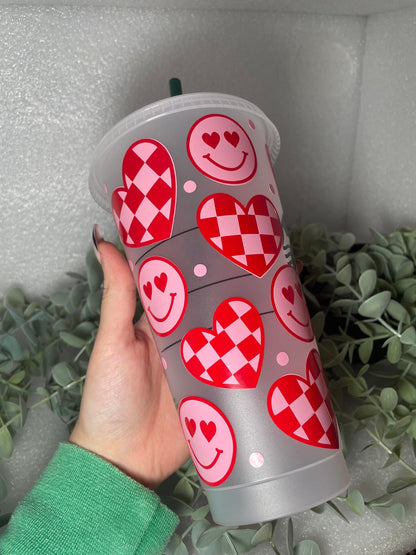 checkerboard hearts cold cup