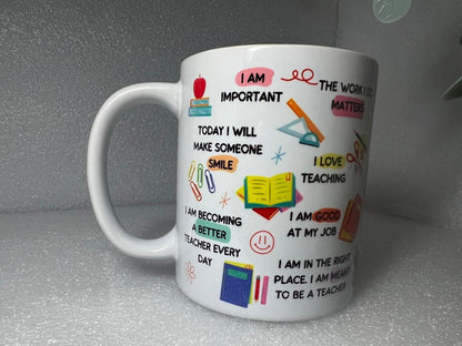 DAILY TEACHER AFFIRMATIONS Mug | Mindfulness Morning Mug Gift Motivational Mug Manifest Affirmation Mindful Teaching Present School