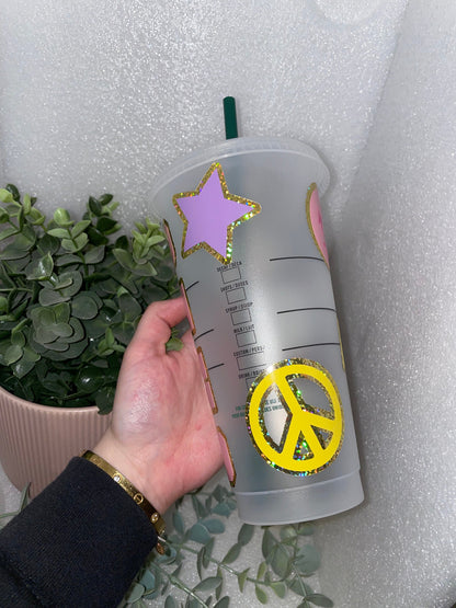 GLITTER PATCH STYLE Cold Cup | Personalised Starbucks Tumbler | Cute Preppy Custom Iced Coffee Cup | Retro Y2K Funky