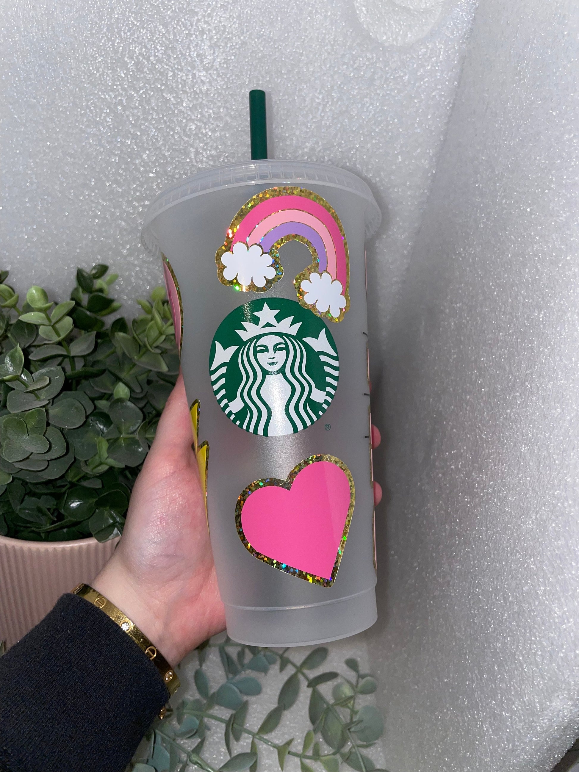 GLITTER PATCH STYLE Cold Cup | Personalised Starbucks Tumbler | Cute Preppy Custom Iced Coffee Cup | Retro Y2K Funky