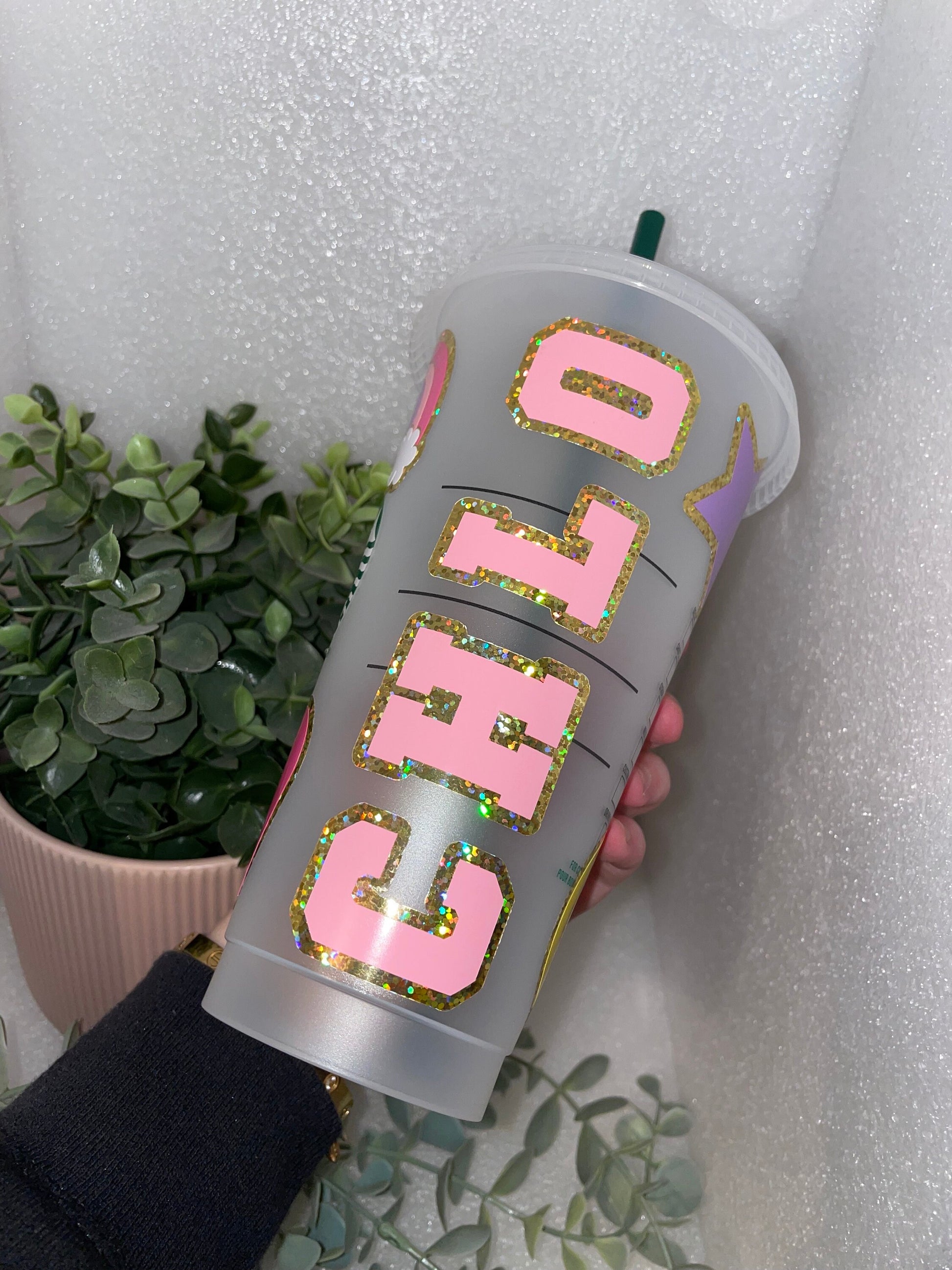 GLITTER PATCH STYLE Cold Cup | Personalised Starbucks Tumbler | Cute Preppy Custom Iced Coffee Cup | Retro Y2K Funky