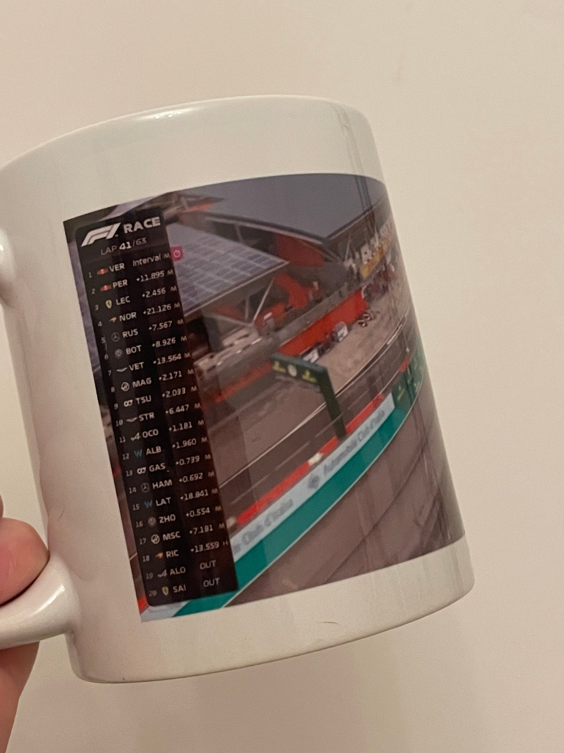 VERSTAPPEN LAPPING HAMILTON Mug | Funny F1 Coffee Cup Formula One Crash Mercedes Red Bull Max Verstappen Lewis Hamilton Ceramic