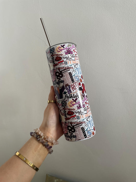TAYLOR SWIFT TUMBLER | Eras Tour Stainless Steel Cup and Straw | Midnights Ttpd Red Lover Evermore Folklore 1989 Debut Fearless Speak Now