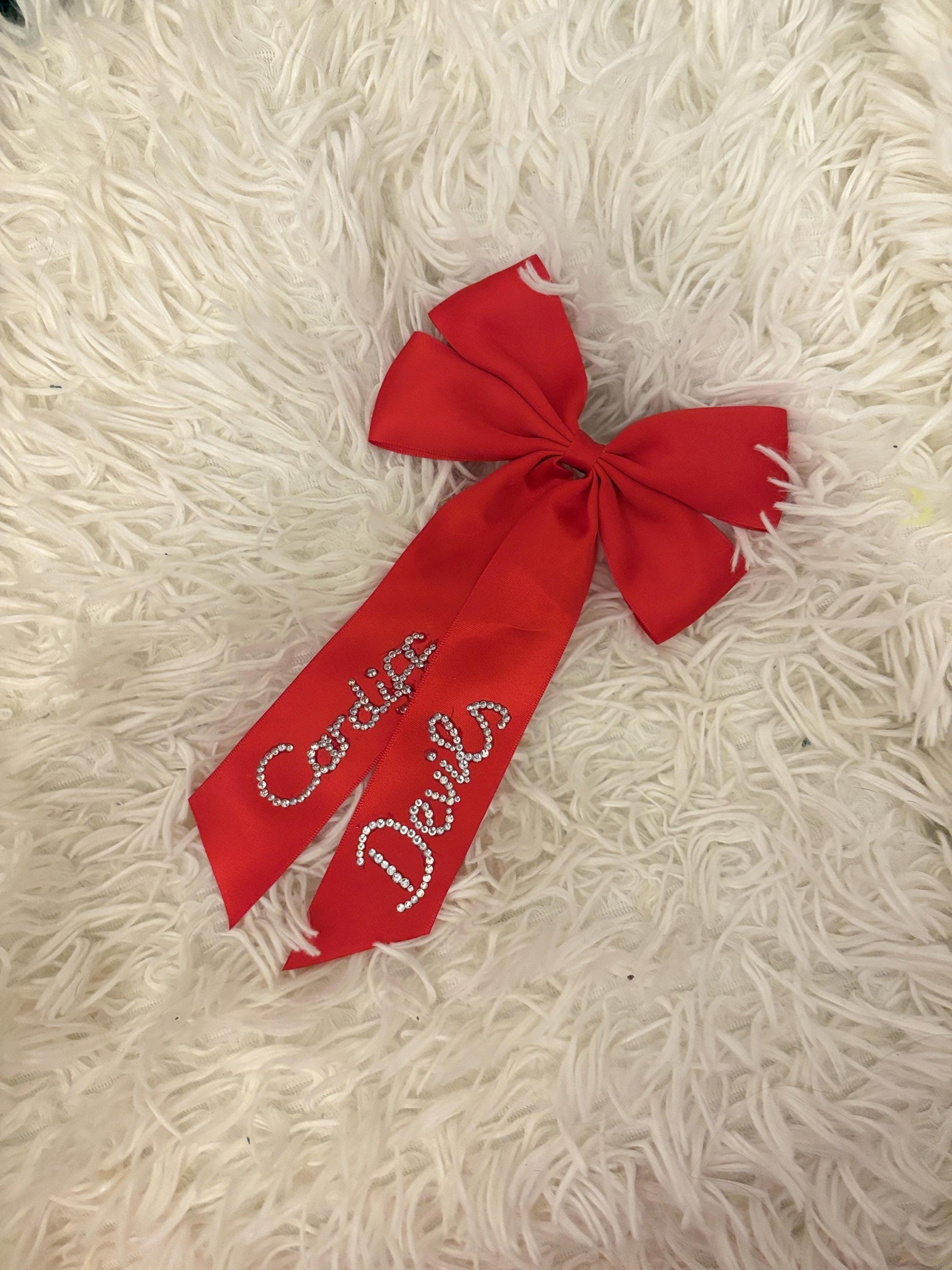 Custom EIHL NHL Team Hair Bow | Personalised Hockey Bow with Team Colours & Diamanté Name Beads | Player Girlfriend Gift | Rink Accessories