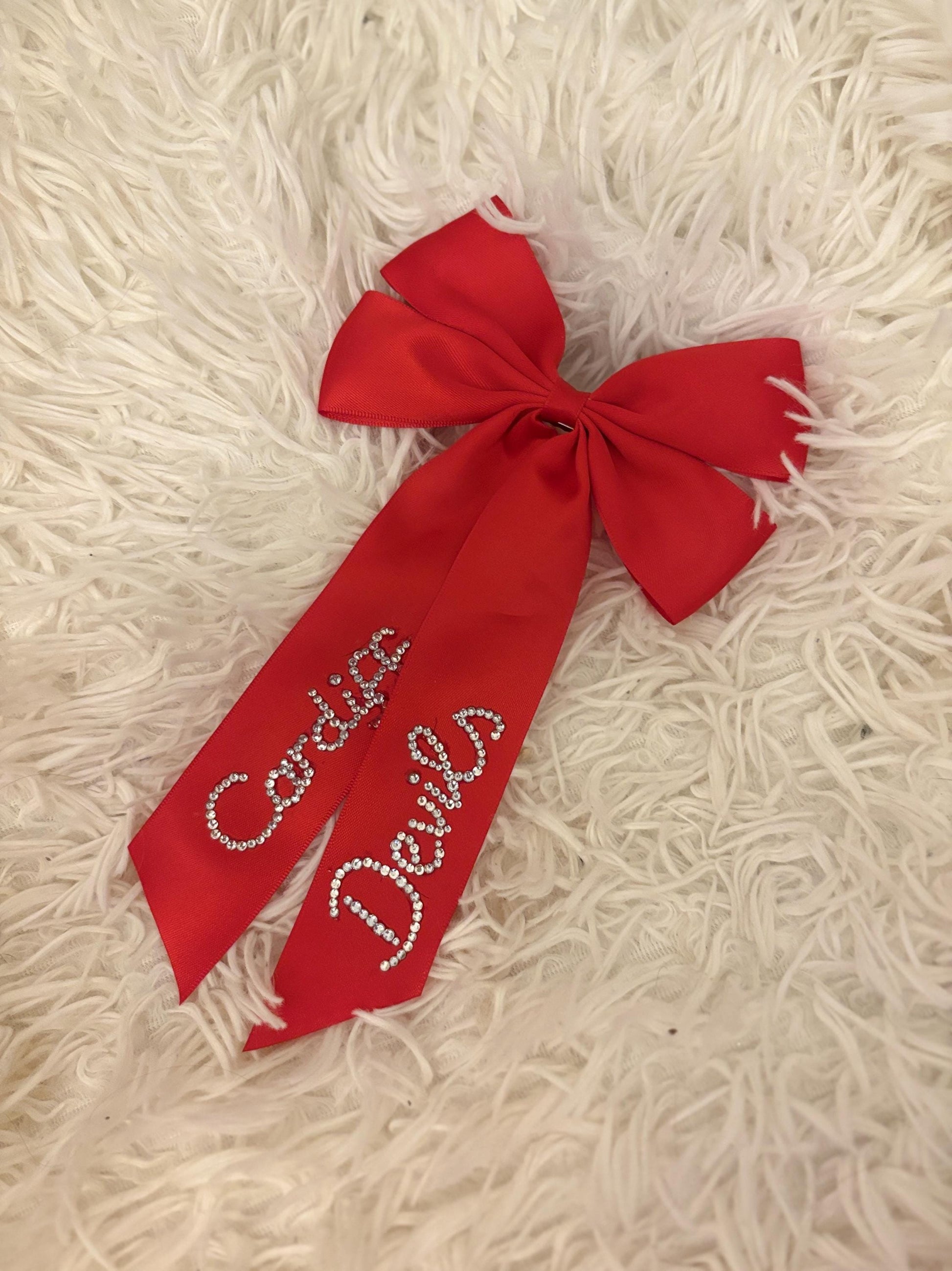 Custom EIHL NHL Team Hair Bow | Personalised Hockey Bow with Team Colours & Diamanté Name Beads | Player Girlfriend Gift | Rink Accessories