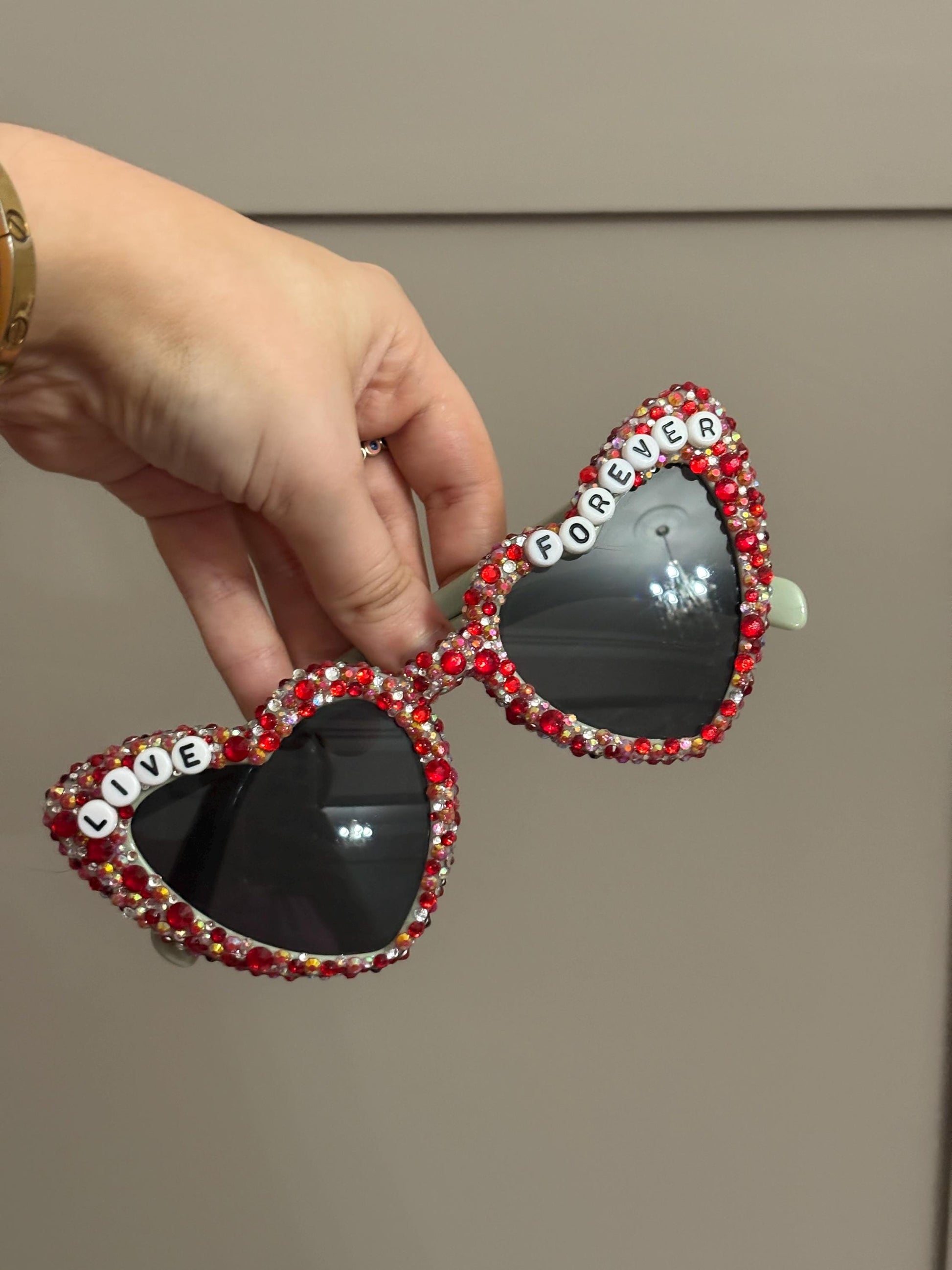 Custom Oasis Inspired Beaded Heart Sunglasses |Summer Show Festival Glasses | Personalised Retro Y2K Shades | Rave & Concert Accessory