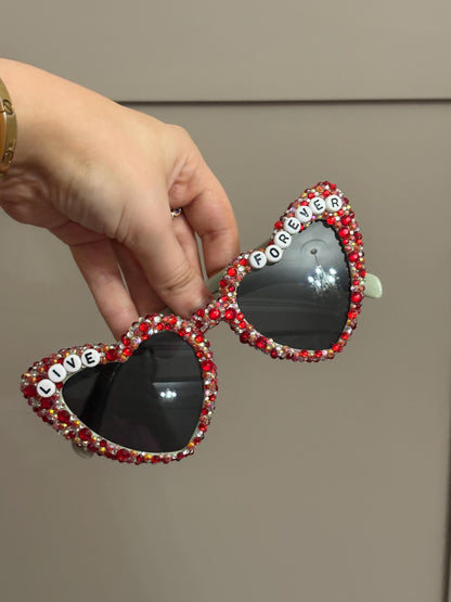 Custom Oasis Inspired Beaded Heart Sunglasses |Summer Show Festival Glasses | Personalised Retro Y2K Shades | Rave & Concert Accessory