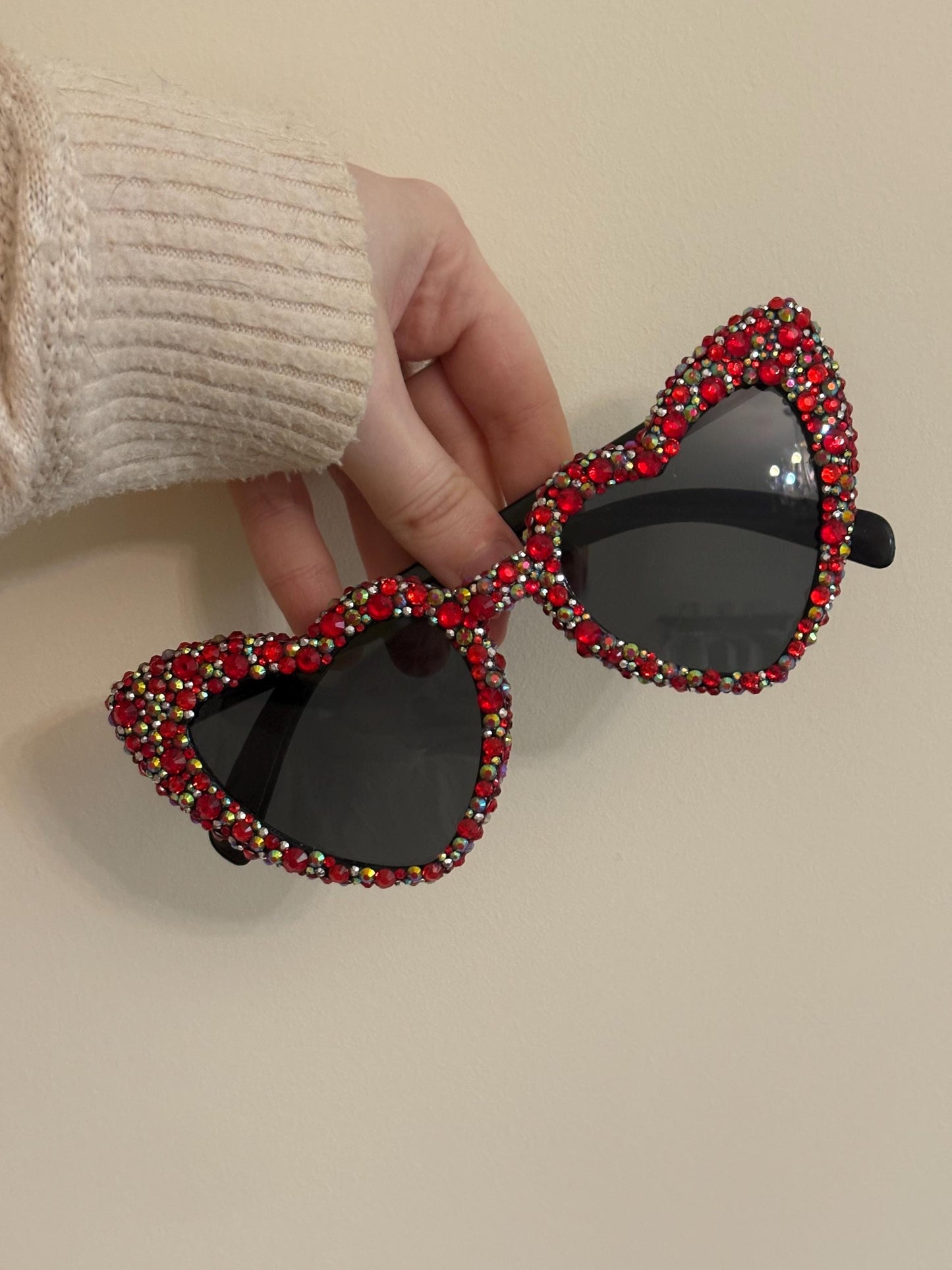 Custom Oasis Inspired Beaded Heart Sunglasses |Summer Show Festival Glasses | Personalised Retro Y2K Shades | Rave & Concert Accessory