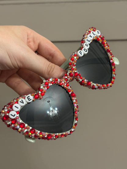 Custom Oasis Inspired Beaded Heart Sunglasses |Summer Show Festival Glasses | Personalised Retro Y2K Shades | Rave & Concert Accessory