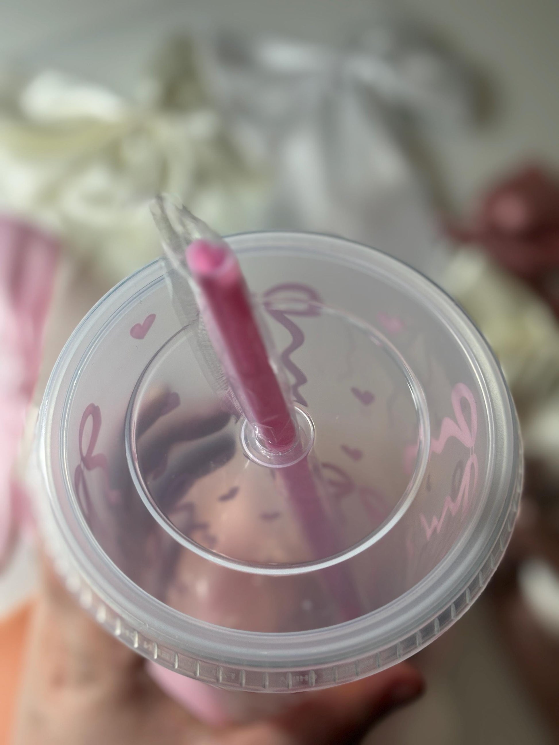 Coquette Bow Cold Cup with Pink Straw | Iced Coffee Tumbler | Bows & Hearts Cup | Coquette Aesthetic | Girly Gift | Kawaii Drinkware