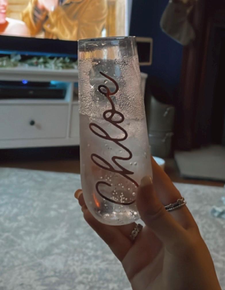 Custom Pearl and Gem Stemless Plastic Flute | Personalised Glass | Bride Hen Party Gift | Birthday Keepsake | Bling Name Cup