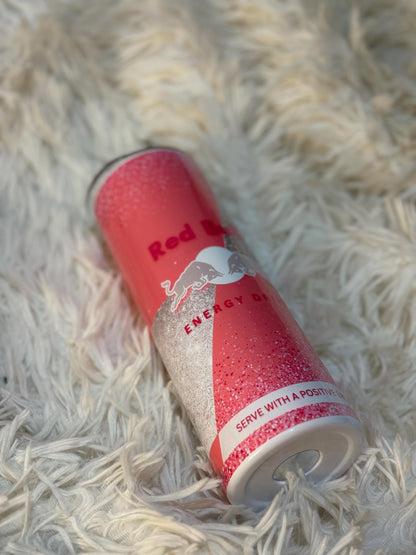 Pink and Silver Glitter Red Bull Inspired Stainless Steel Tumbler with Lid and Straw | Glitter Energy Drink Cup | Custom Gift for Her