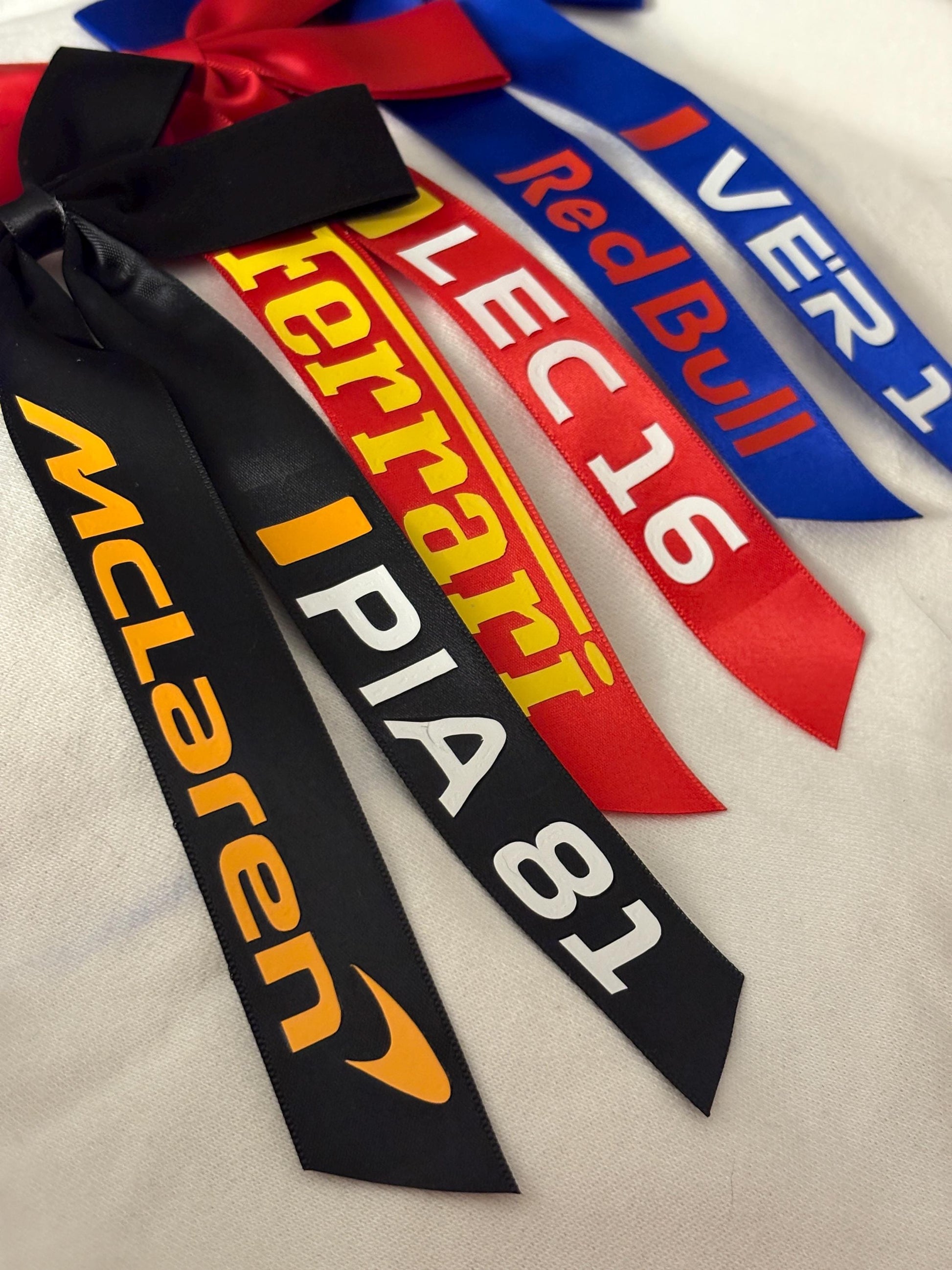 Custom F1 Hair Bow | Formula 1 Team & Driver Ribbon Bow | Race Day Accessory | Handmade Team Colour Hair Bow for F1 Fans