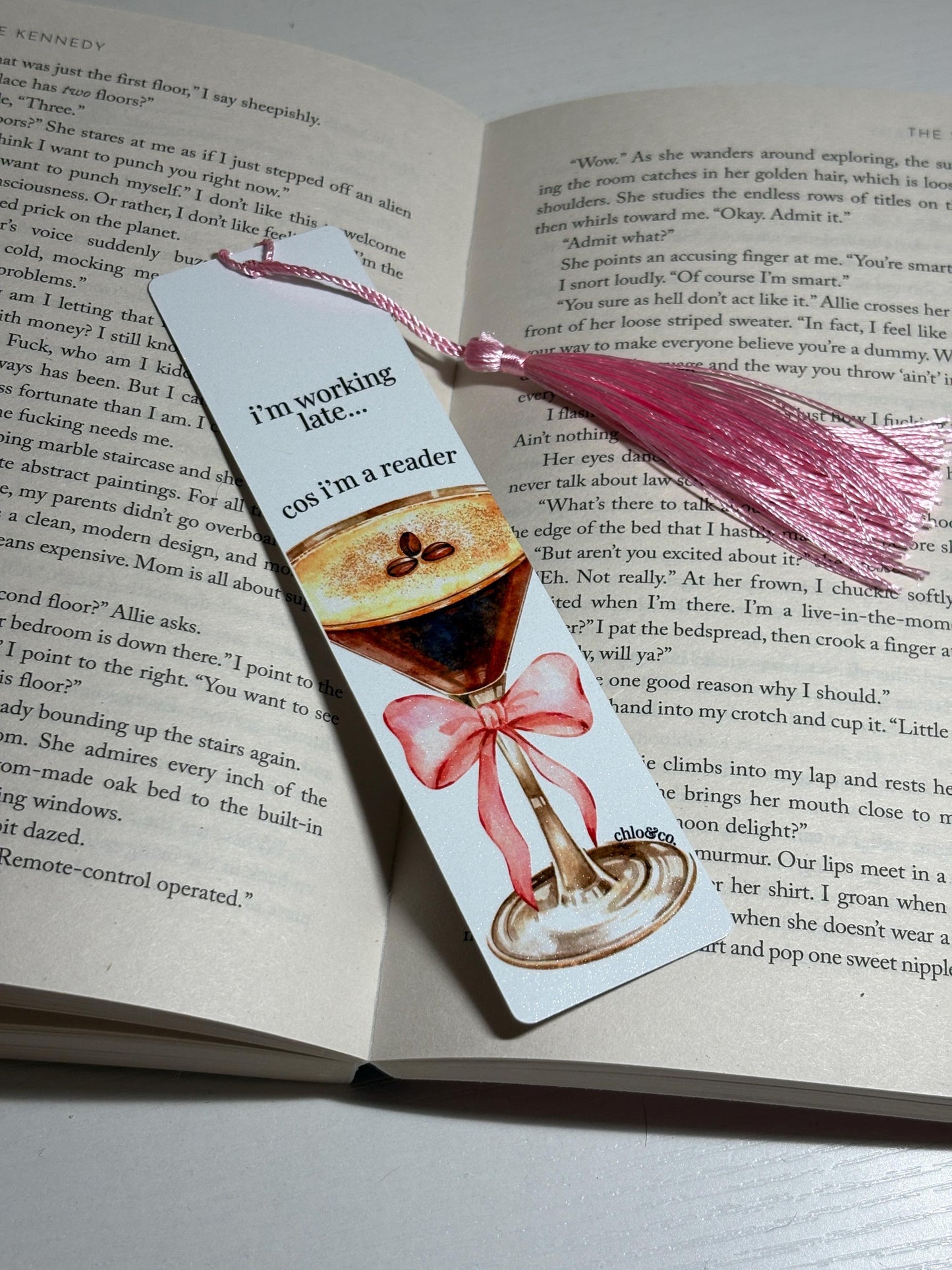 I'm Working Late Metal Bookmark | Espresso Martini Bow Glass Quote Sabrina Carpenter Book Mark Gift For Reader | Girly Aesthetic Bows