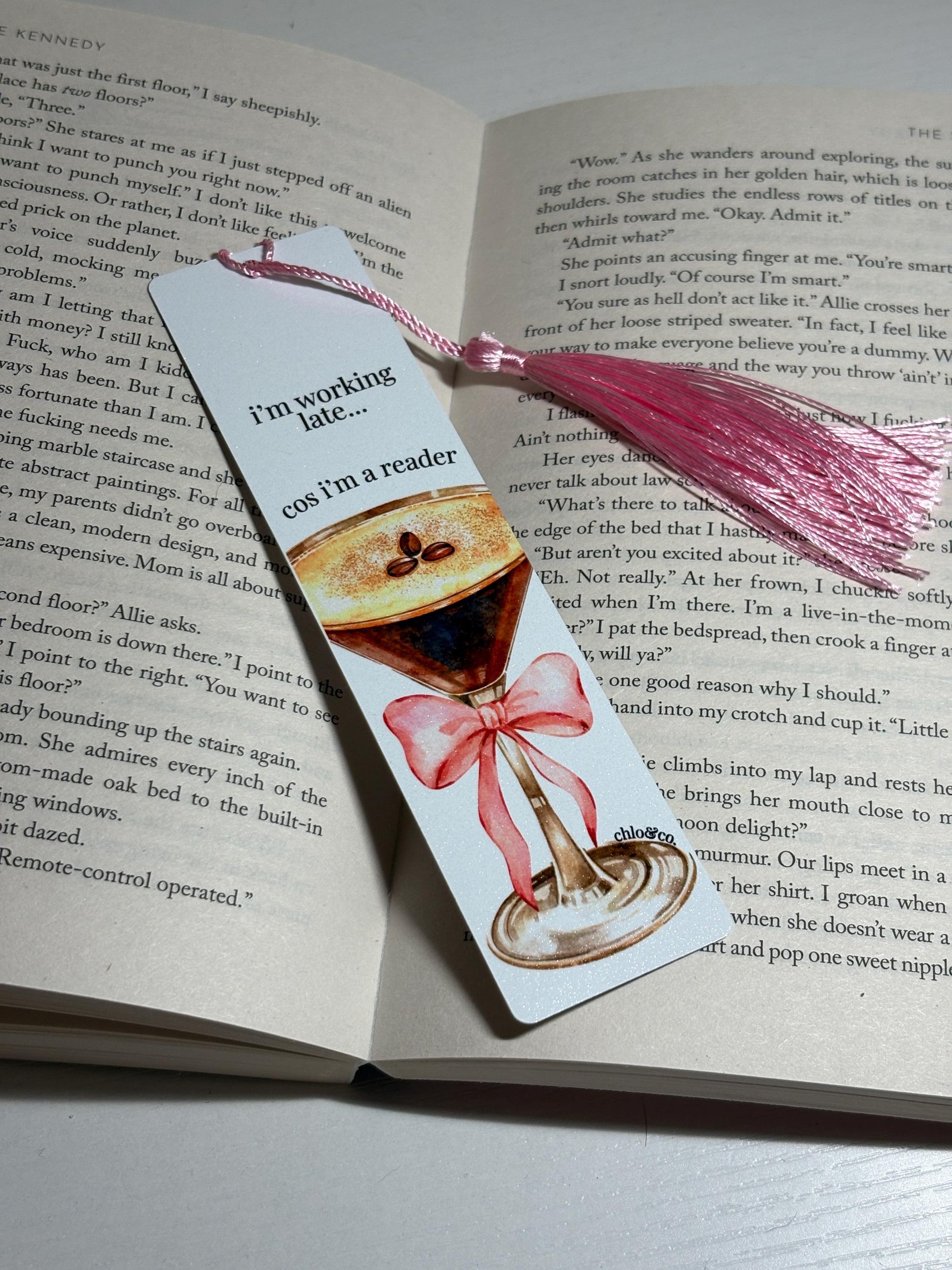 I'm Working Late Metal Bookmark | Espresso Martini Bow Glass Quote Sabrina Carpenter Book Mark Gift For Reader | Girly Aesthetic Bows