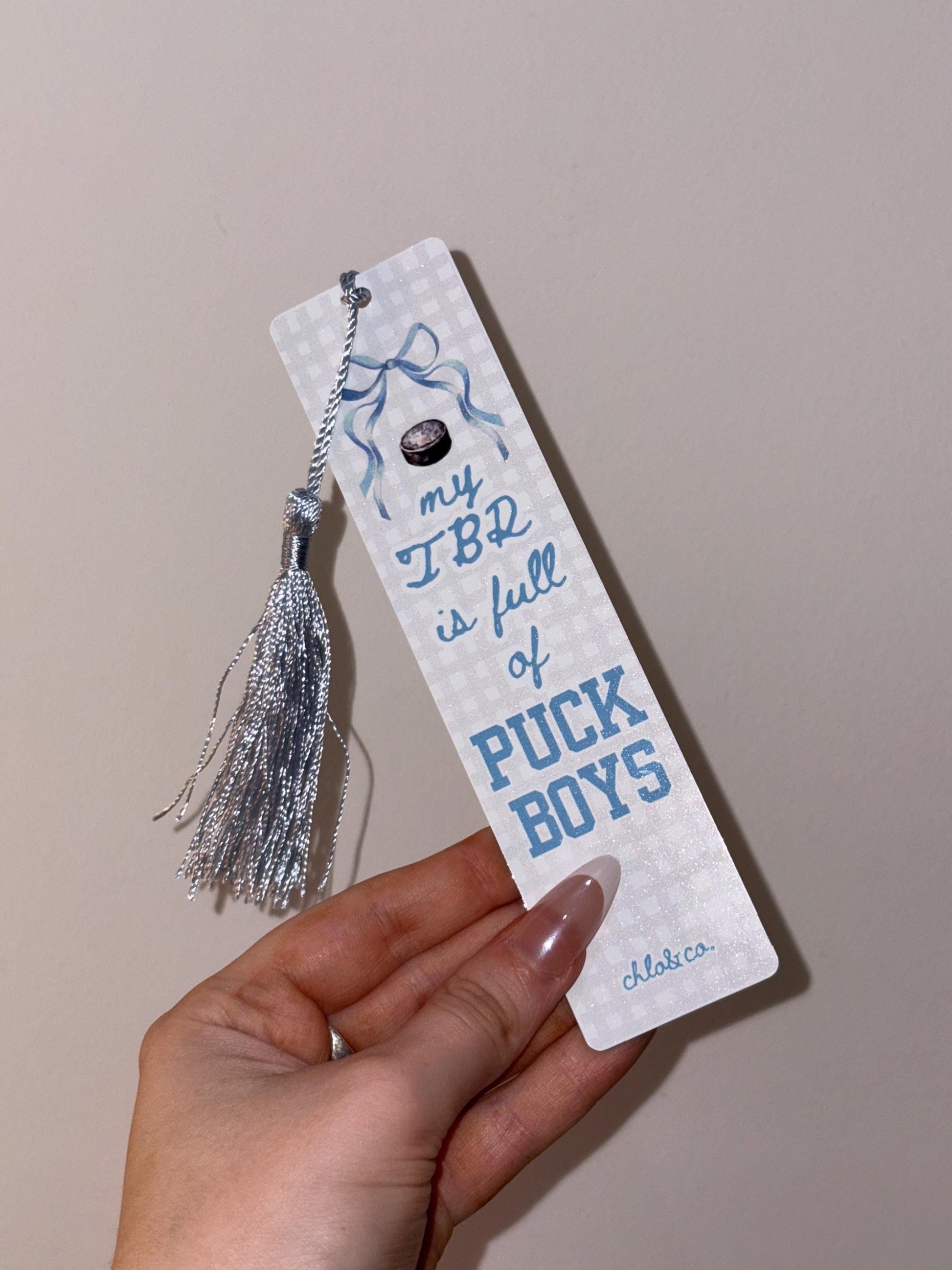 My TBR is Full of Puck Boys Metal Bookmark with Silver Tassel | Ice Hockey Romance Sports Bookmark, BookTok Gift for Readers