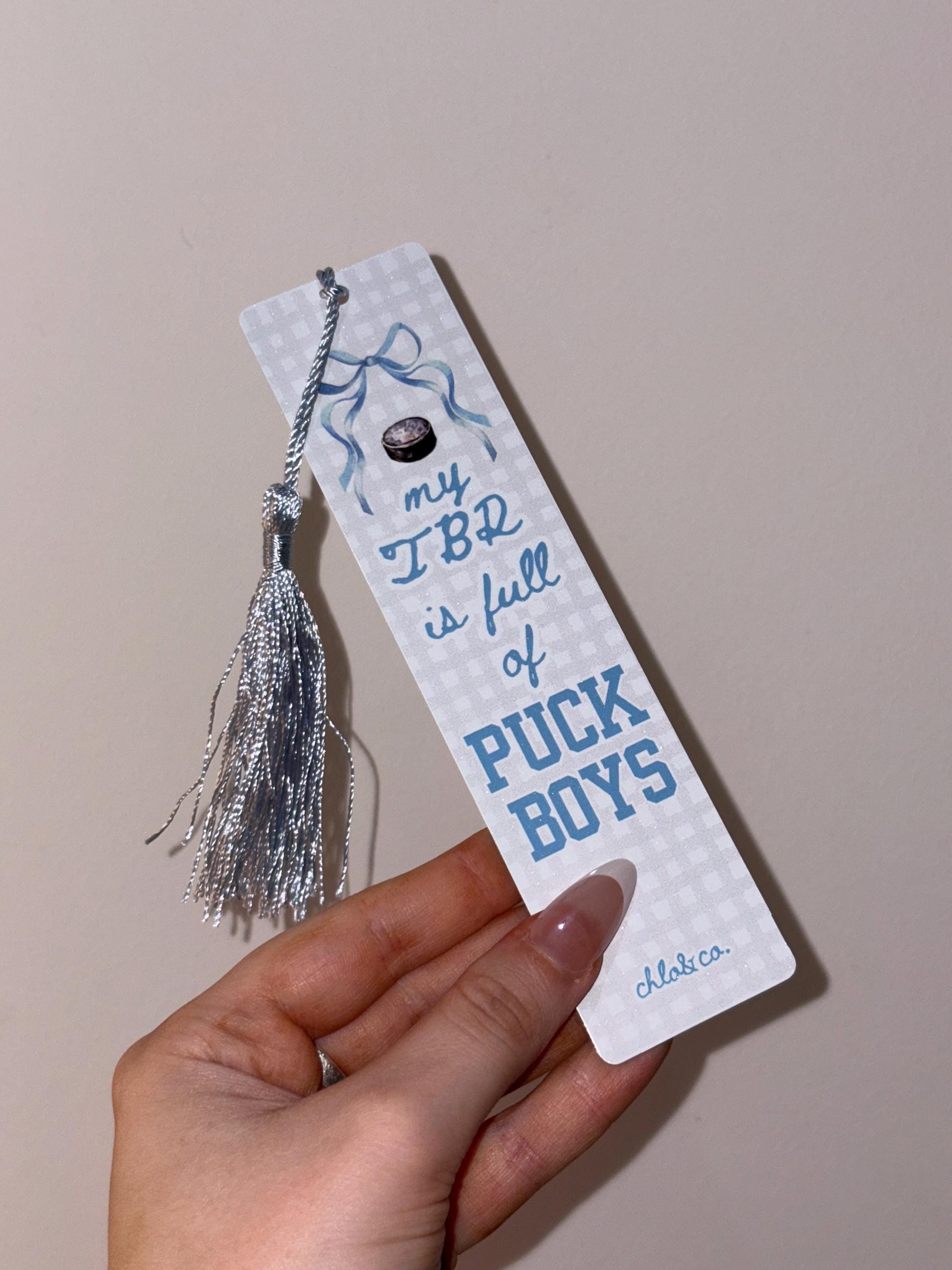 My TBR is Full of Puck Boys Metal Bookmark with Silver Tassel | Ice Hockey Romance Sports Bookmark, BookTok Gift for Readers
