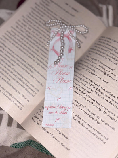 Please Please Please Metal Coquette Bookmark with Pearl Tassel | Sabrina Carpenter Inspired Romance, BookTok Aesthetic Short n Sweet Tour